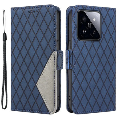 For Xiaomi 14 Pro Case Rhombus Imprinted Leather Flip Phone Protective Cover