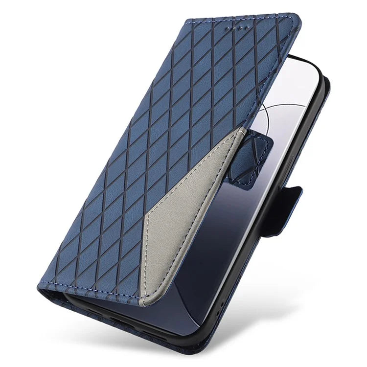 For Xiaomi 14 Pro Case Rhombus Imprinted Leather Flip Phone Protective Cover