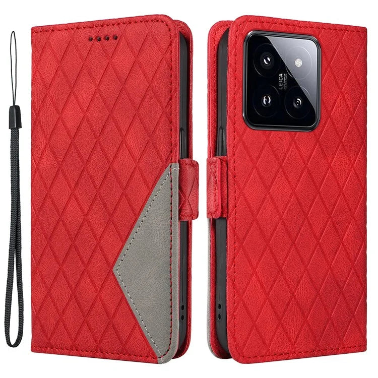 For Xiaomi 14 Pro Case Rhombus Imprinted Leather Flip Phone Protective Cover