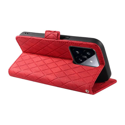 For Xiaomi 14 Pro Case Rhombus Imprinted Leather Flip Phone Protective Cover