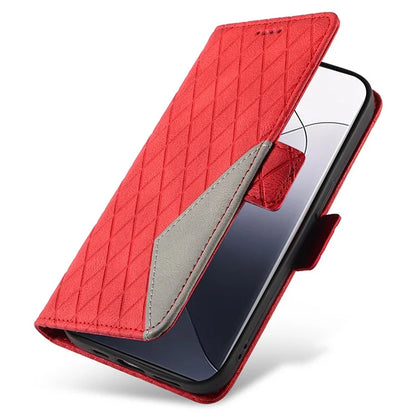 For Xiaomi 14 Pro Case Rhombus Imprinted Leather Flip Phone Protective Cover