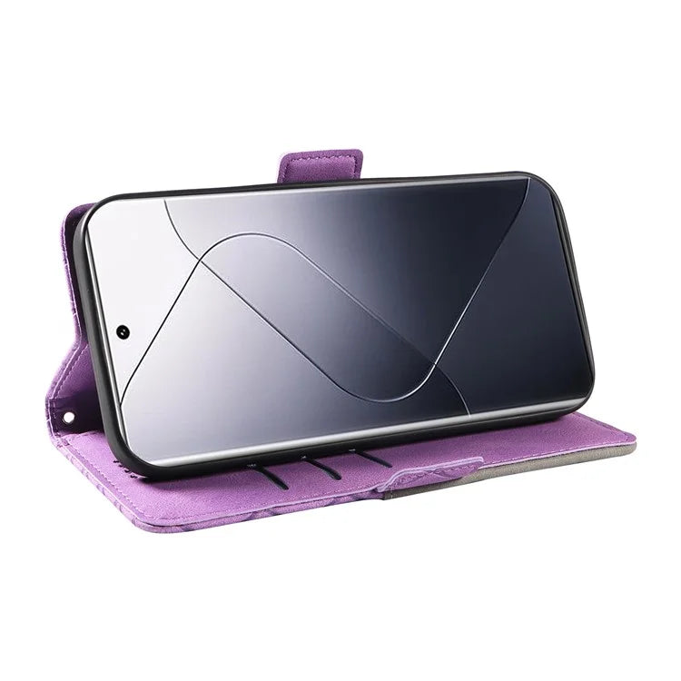 For Xiaomi 14 Pro Case Rhombus Imprinted Leather Flip Phone Protective Cover