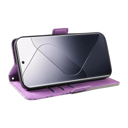 For Xiaomi 14 Pro Case Rhombus Imprinted Leather Flip Phone Protective Cover