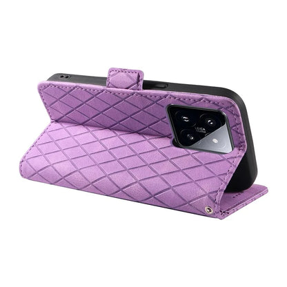 For Xiaomi 14 Pro Case Rhombus Imprinted Leather Flip Phone Protective Cover
