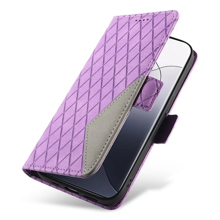 For Xiaomi 14 Pro Case Rhombus Imprinted Leather Flip Phone Protective Cover