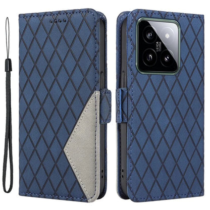 For Xiaomi 14 Case Rhombus Imprinted Leather Wallet Phone Stand Cover