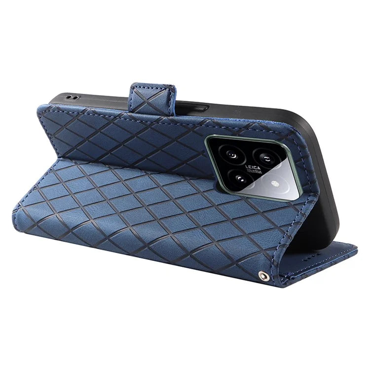 For Xiaomi 14 Case Rhombus Imprinted Leather Wallet Phone Stand Cover