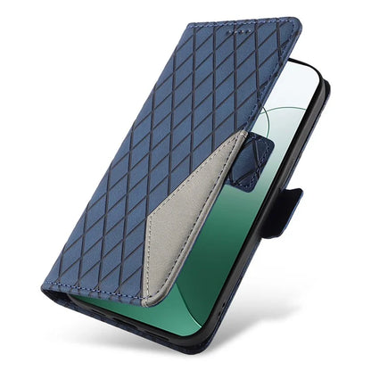 For Xiaomi 14 Case Rhombus Imprinted Leather Wallet Phone Stand Cover