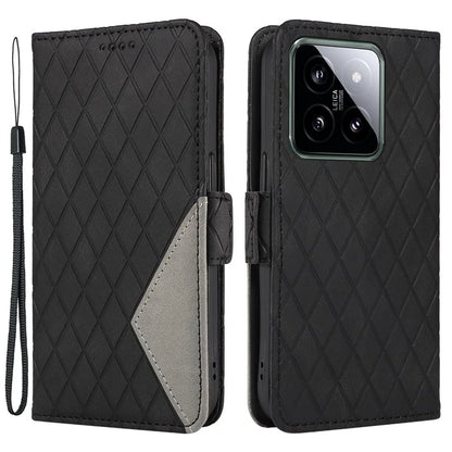 For Xiaomi 14 Case Rhombus Imprinted Leather Wallet Phone Stand Cover