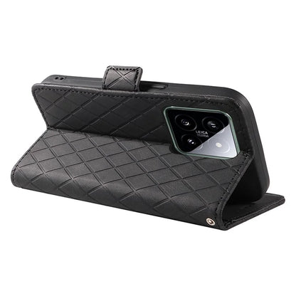 For Xiaomi 14 Case Rhombus Imprinted Leather Wallet Phone Stand Cover