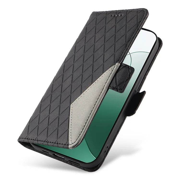 For Xiaomi 14 Case Rhombus Imprinted Leather Wallet Phone Stand Cover