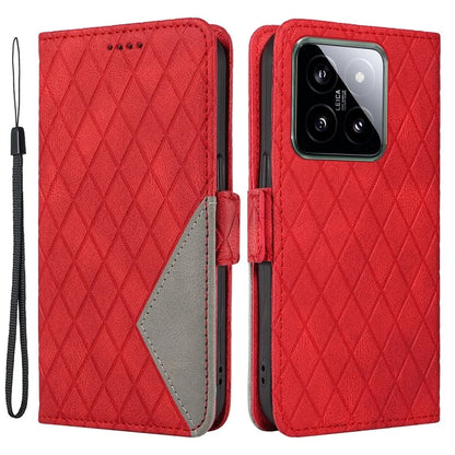 For Xiaomi 14 Case Rhombus Imprinted Leather Wallet Phone Stand Cover