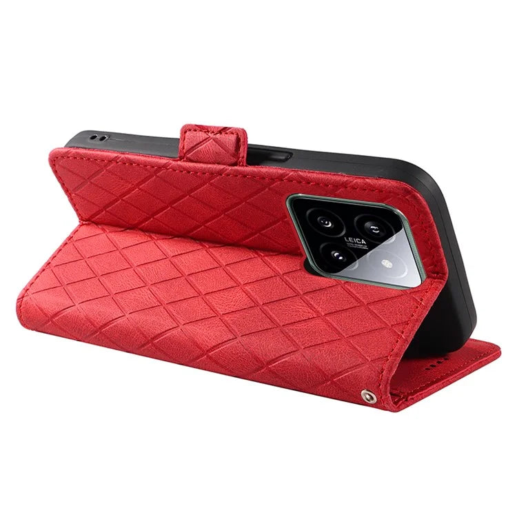 For Xiaomi 14 Case Rhombus Imprinted Leather Wallet Phone Stand Cover