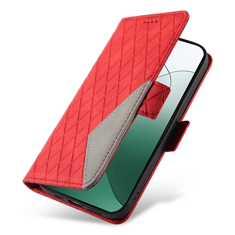 For Xiaomi 14 Case Rhombus Imprinted Leather Wallet Phone Stand Cover