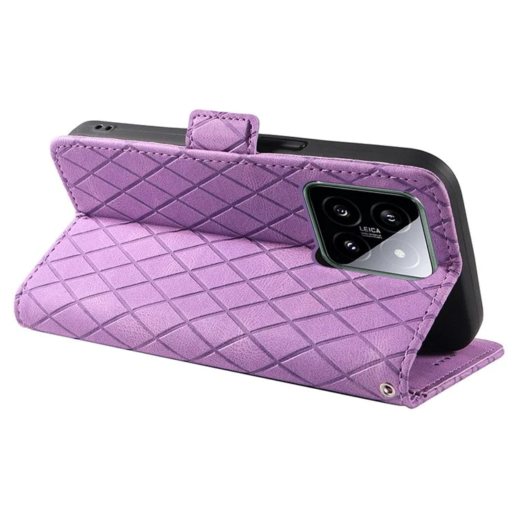 For Xiaomi 14 Case Rhombus Imprinted Leather Wallet Phone Stand Cover