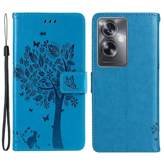 KT Imprinting Flower Series-3 Phone Cover for Oppo A79 5G / A2 5G Imprinted Cat Tree Wallet Case