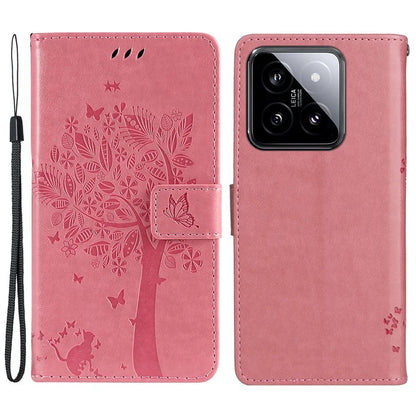 KT Imprinting Flower Series-3 for Xiaomi 14 Wallet Phone Cover Imprinted Cat Tree Phone Case