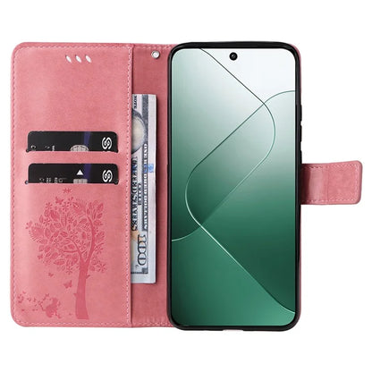KT Imprinting Flower Series-3 for Xiaomi 14 Wallet Phone Cover Imprinted Cat Tree Phone Case