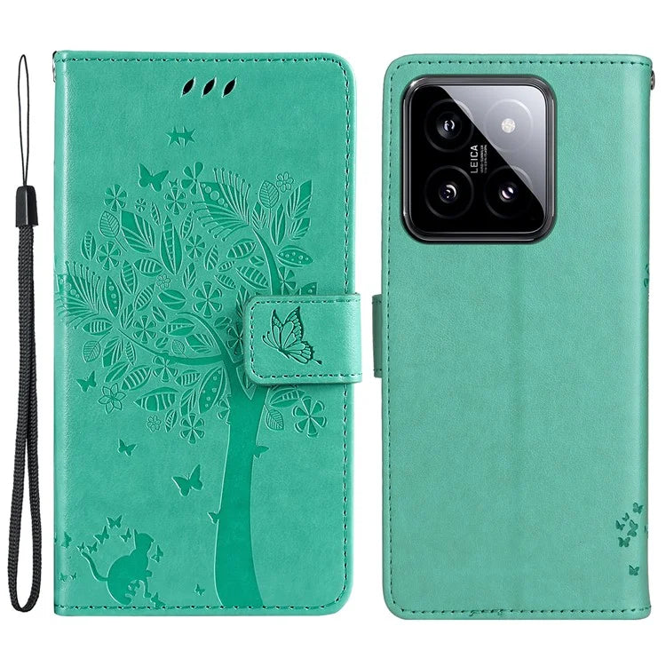 KT Imprinting Flower Series-3 for Xiaomi 14 Wallet Phone Cover Imprinted Cat Tree Phone Case