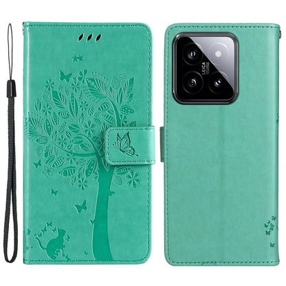 KT Imprinting Flower Series-3 for Xiaomi 14 Wallet Phone Cover Imprinted Cat Tree Phone Case