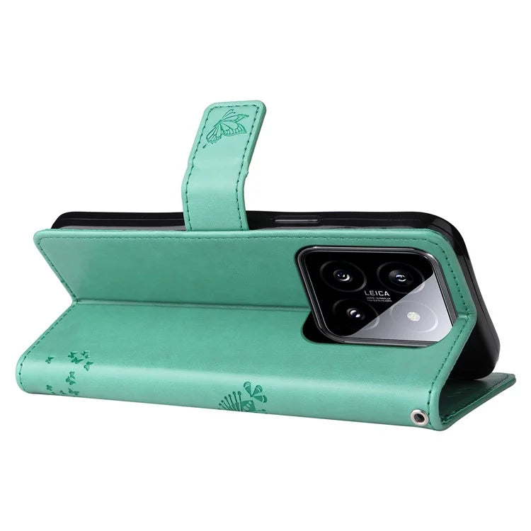 KT Imprinting Flower Series-3 for Xiaomi 14 Wallet Phone Cover Imprinted Cat Tree Phone Case