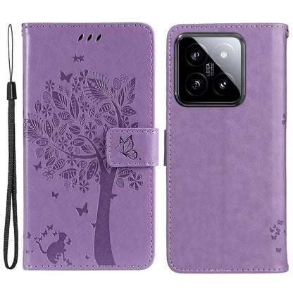 KT Imprinting Flower Series-3 for Xiaomi 14 Wallet Phone Cover Imprinted Cat Tree Phone Case