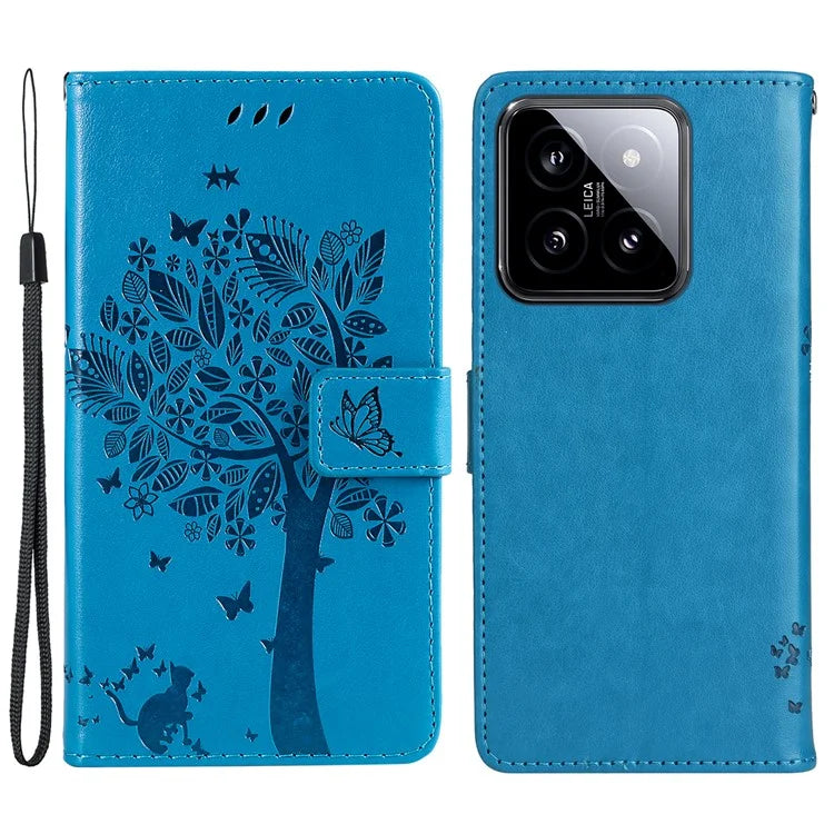 KT Imprinting Flower Series-3 for Xiaomi 14 Wallet Phone Cover Imprinted Cat Tree Phone Case