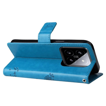 KT Imprinting Flower Series-3 for Xiaomi 14 Wallet Phone Cover Imprinted Cat Tree Phone Case