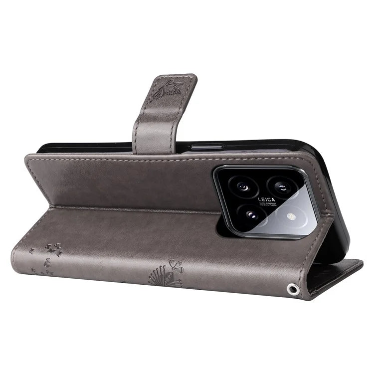 KT Imprinting Flower Series-3 for Xiaomi 14 Wallet Phone Cover Imprinted Cat Tree Phone Case