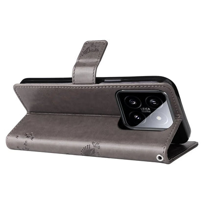 KT Imprinting Flower Series-3 for Xiaomi 14 Wallet Phone Cover Imprinted Cat Tree Phone Case