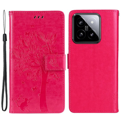 KT Imprinting Flower Series-3 for Xiaomi 14 Wallet Phone Cover Imprinted Cat Tree Phone Case