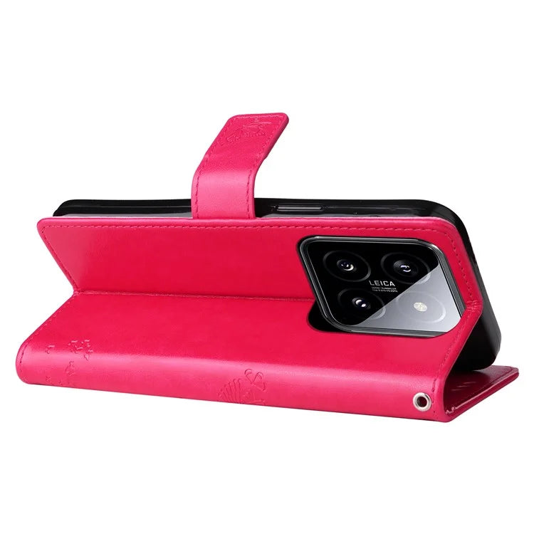 KT Imprinting Flower Series-3 for Xiaomi 14 Wallet Phone Cover Imprinted Cat Tree Phone Case
