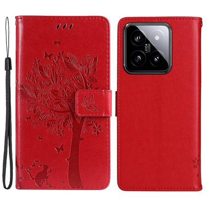 KT Imprinting Flower Series-3 for Xiaomi 14 Wallet Phone Cover Imprinted Cat Tree Phone Case
