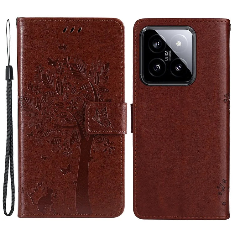 KT Imprinting Flower Series-3 for Xiaomi 14 Wallet Phone Cover Imprinted Cat Tree Phone Case