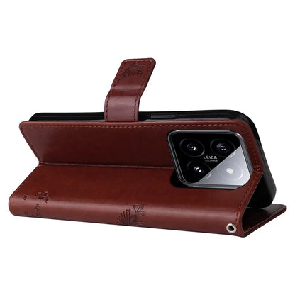 KT Imprinting Flower Series-3 for Xiaomi 14 Wallet Phone Cover Imprinted Cat Tree Phone Case