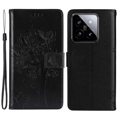 KT Imprinting Flower Series-3 for Xiaomi 14 Wallet Phone Cover Imprinted Cat Tree Phone Case