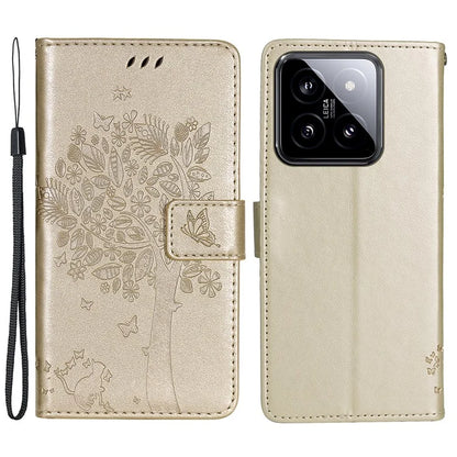 KT Imprinting Flower Series-3 for Xiaomi 14 Wallet Phone Cover Imprinted Cat Tree Phone Case