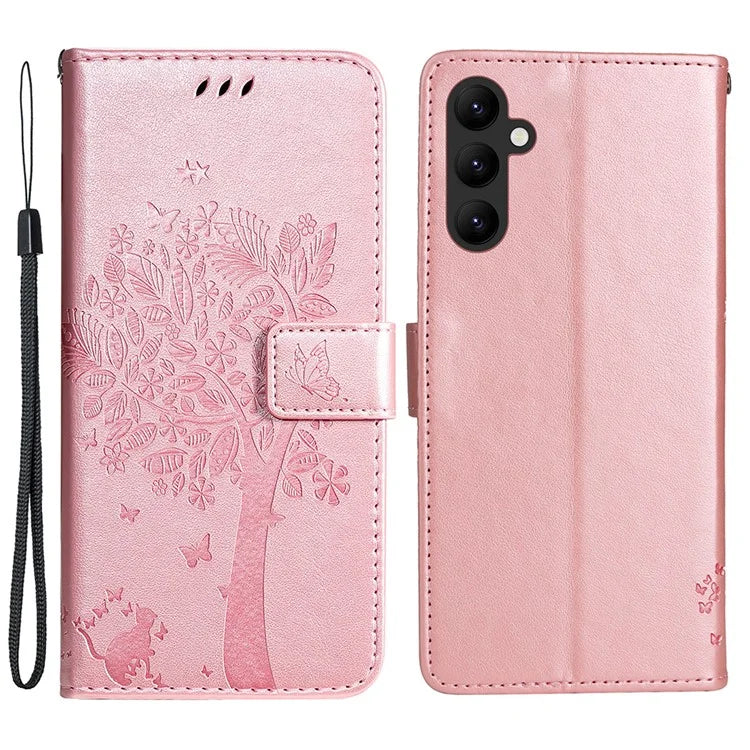 KT Imprinting Flower Series-3 for Samsung Galaxy A25 5G (Global) (161.0 x 76.5 x 8.3mm) Phone Case Magnetic Phone Cover Wallet Gold