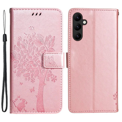 KT Imprinting Flower Series-3 for Samsung Galaxy A25 5G (Global) (161.0 x 76.5 x 8.3mm) Phone Case Magnetic Phone Cover Wallet Gold