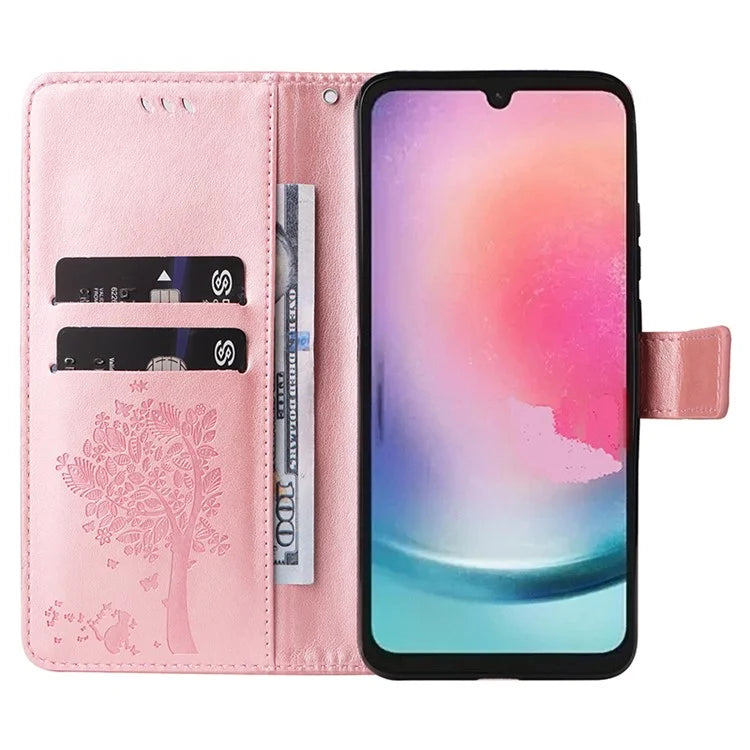 KT Imprinting Flower Series-3 for Samsung Galaxy A25 5G (Global) (161.0 x 76.5 x 8.3mm) Phone Case Magnetic Phone Cover Wallet Gold