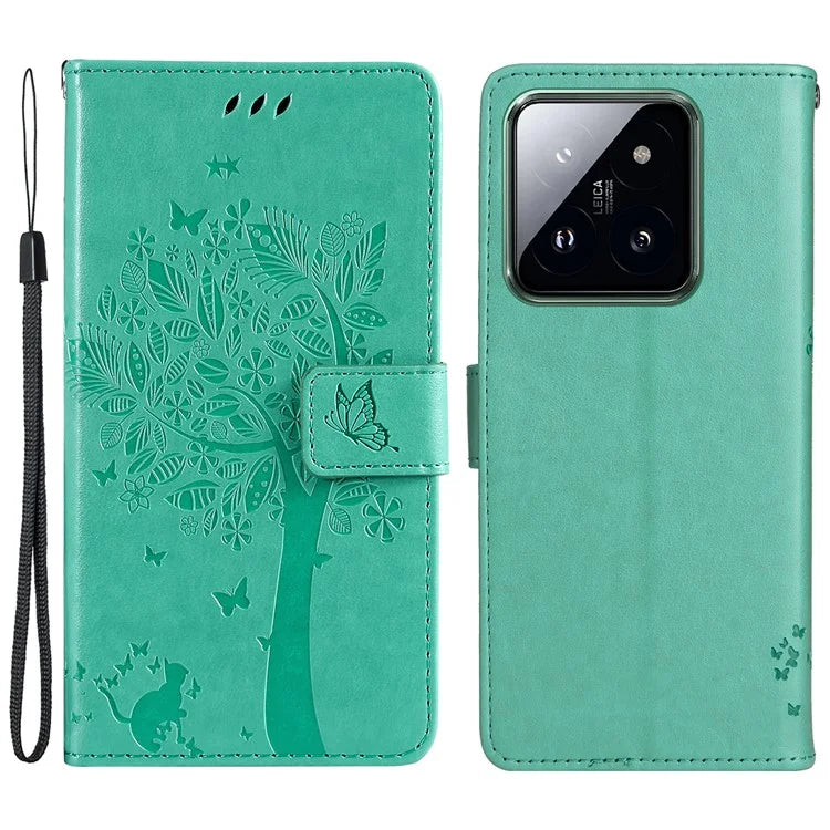 KT Imprinting Flower Series-3 Phone Shell for Xiaomi 14 Pro Case Stand Wallet Cell Phone Cover