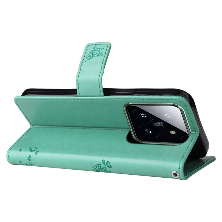 KT Imprinting Flower Series-3 Phone Shell for Xiaomi 14 Pro Case Stand Wallet Cell Phone Cover