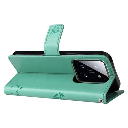 KT Imprinting Flower Series-3 Phone Shell for Xiaomi 14 Pro Case Stand Wallet Cell Phone Cover