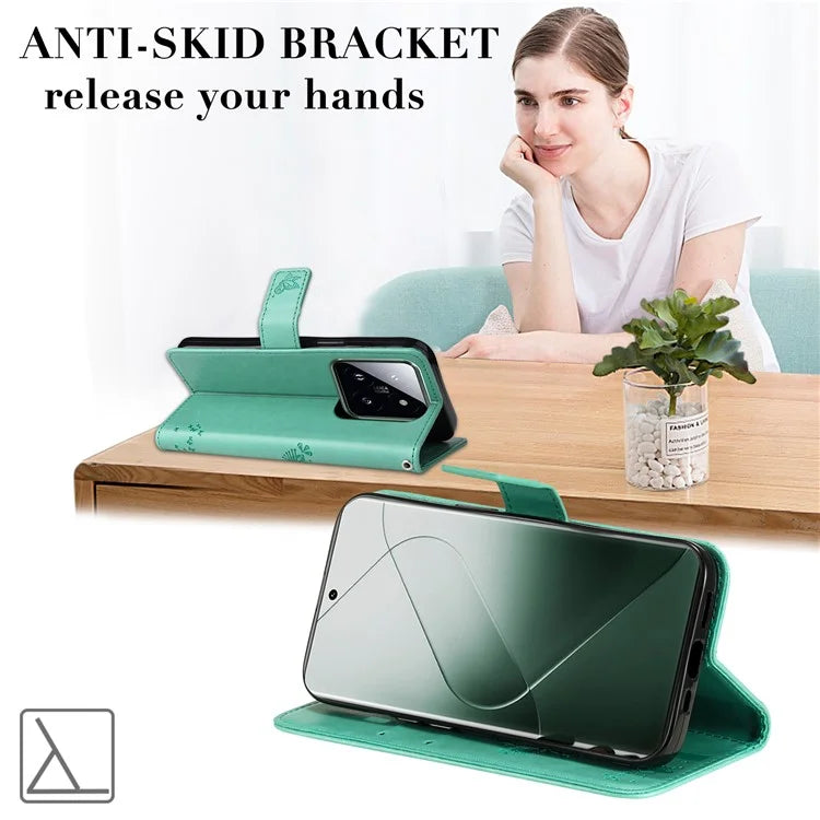 KT Imprinting Flower Series-3 Phone Shell for Xiaomi 14 Pro Case Stand Wallet Cell Phone Cover