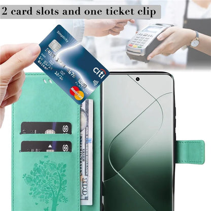 KT Imprinting Flower Series-3 Phone Shell for Xiaomi 14 Pro Case Stand Wallet Cell Phone Cover