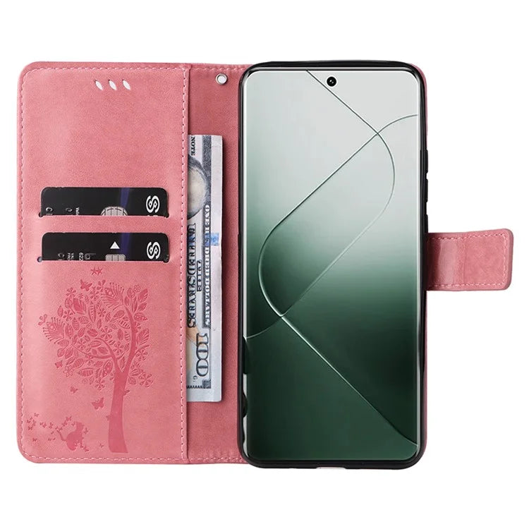 KT Imprinting Flower Series-3 Phone Shell for Xiaomi 14 Pro Case Stand Wallet Cell Phone Cover