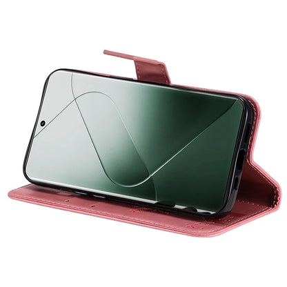 KT Imprinting Flower Series-3 Phone Shell for Xiaomi 14 Pro Case Stand Wallet Cell Phone Cover