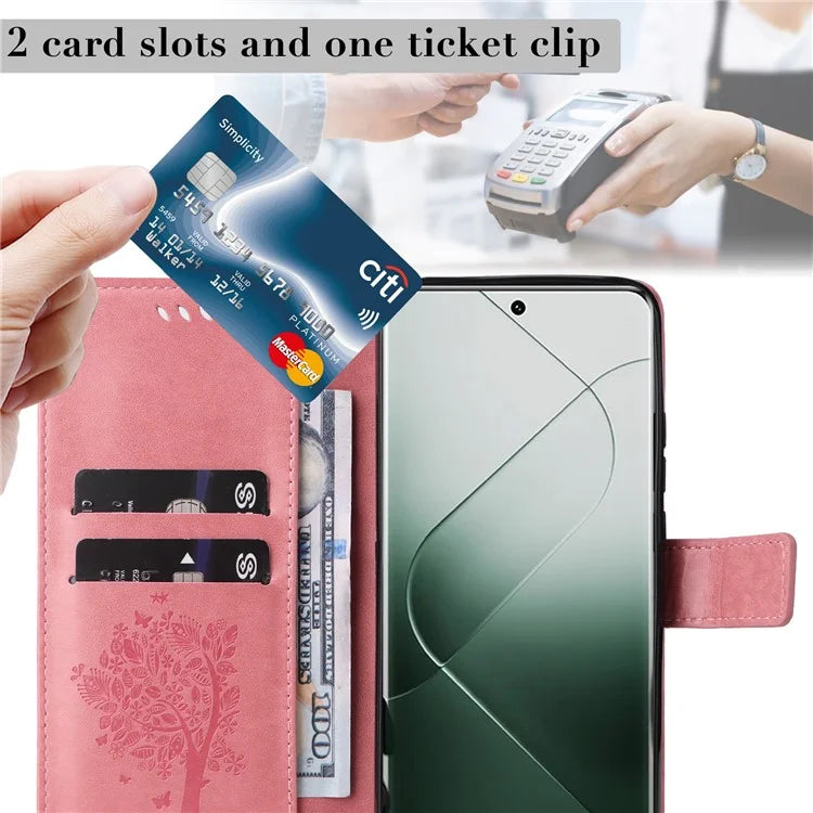 KT Imprinting Flower Series-3 Phone Shell for Xiaomi 14 Pro Case Stand Wallet Cell Phone Cover