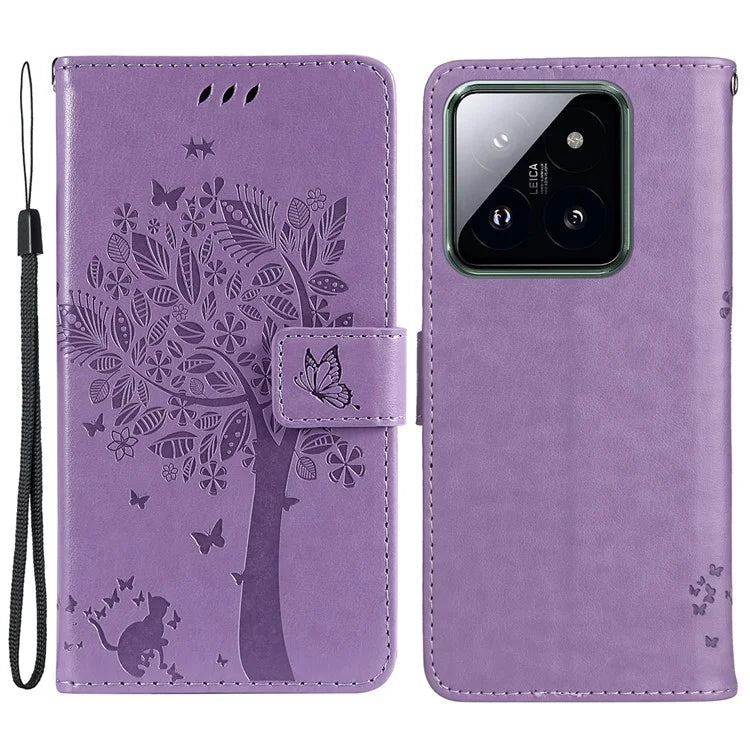 KT Imprinting Flower Series-3 Phone Shell for Xiaomi 14 Pro Case Stand Wallet Cell Phone Cover