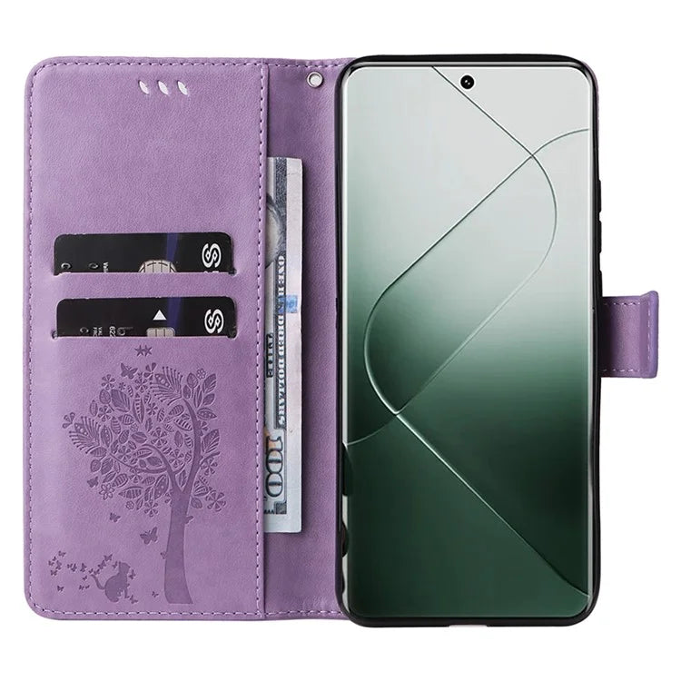 KT Imprinting Flower Series-3 Phone Shell for Xiaomi 14 Pro Case Stand Wallet Cell Phone Cover